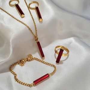 18K Gold Plated Stainless Steel Red Gold Crystal Necklaces 4 pcs Jewelry Set